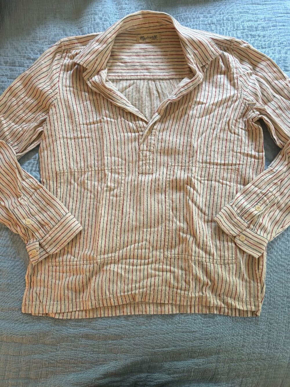 Red, blue, and white striped Madewell long sleeve